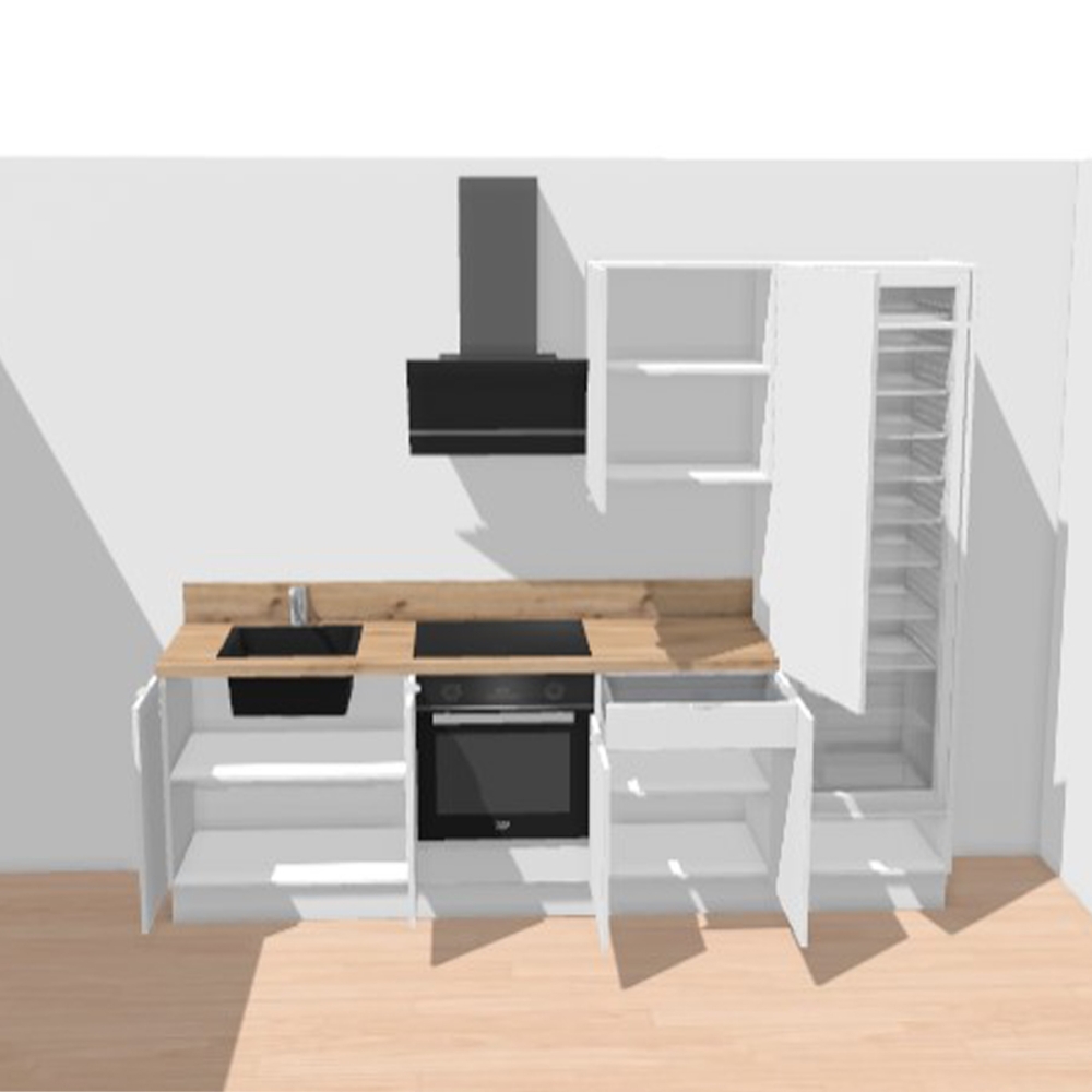 Cuisine complète Bois et Blanc mat 260 cm avec meuble colonne - Avec Plan de travail