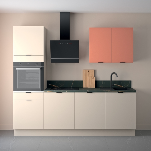 Cuisine complète Lin et Terracotta mat 240 cm avec meuble  colonne