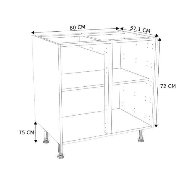 Caisson Meuble bas cuisine Blanc H. 87 cm x L. 80 cm x P.57,1 cm