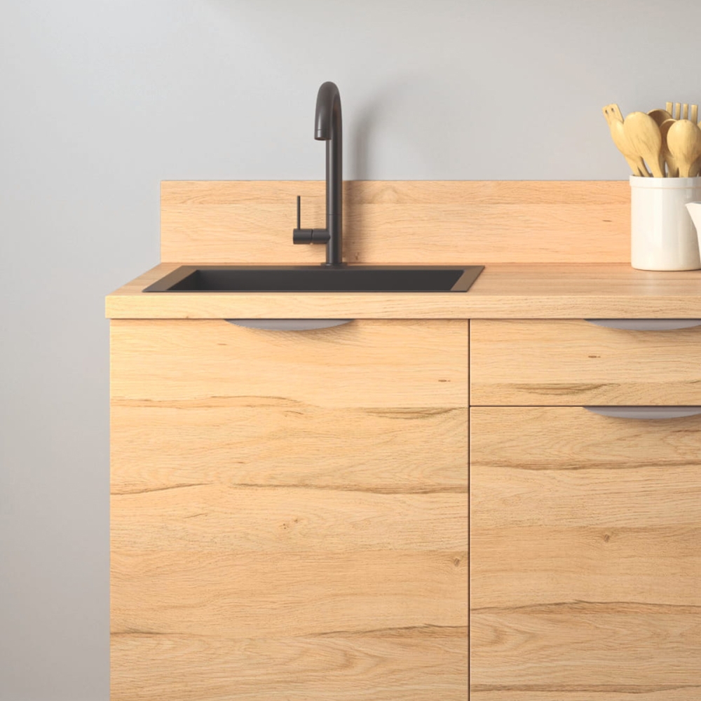 Cuisine complète Bois et Blanc mat 180 cm avec meuble micro-ondes
