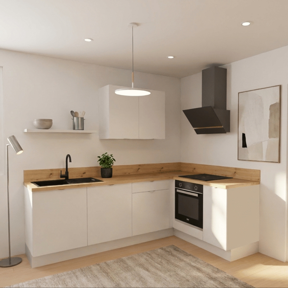 Cuisine complète en angle four à droite Blanc mat 280 cm