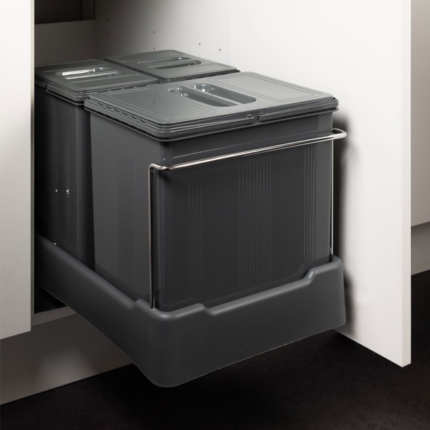 Poubelle coulissante 3 bacs pour meuble de cuisine