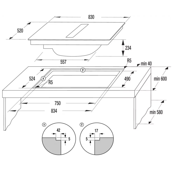 Plaque de cuisson induction aspirante 83 cm - Hisense HEH8443BSCWF1