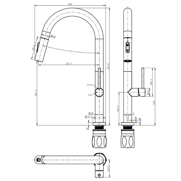 Mitigeur bec haut avec douchette or brossé