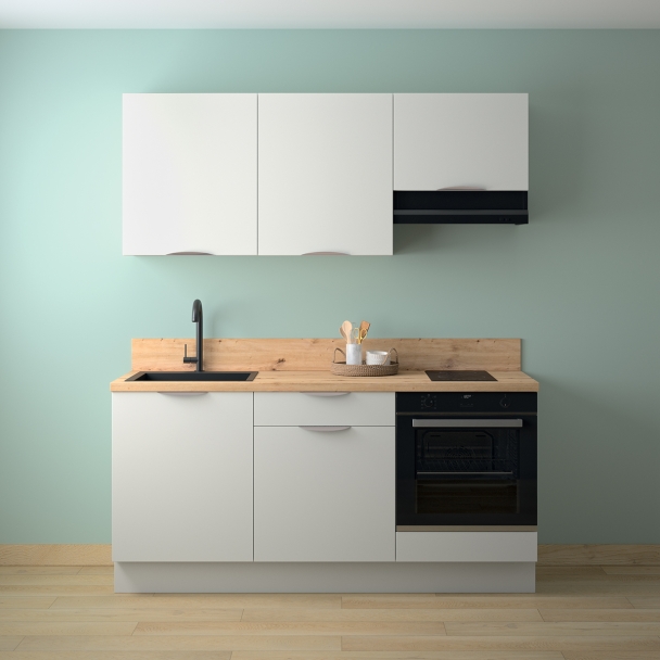 Cuisine complète Blanc mat 180  cm avec meuble four