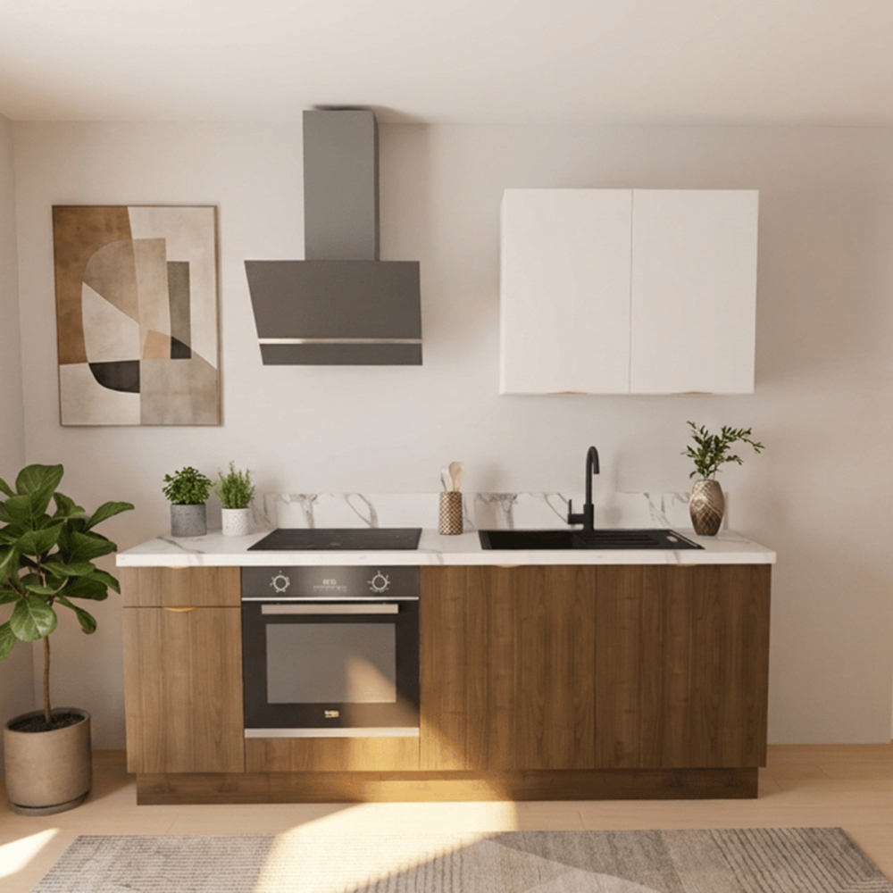 Cuisine complète Noyer et Blanc mat 220 cm