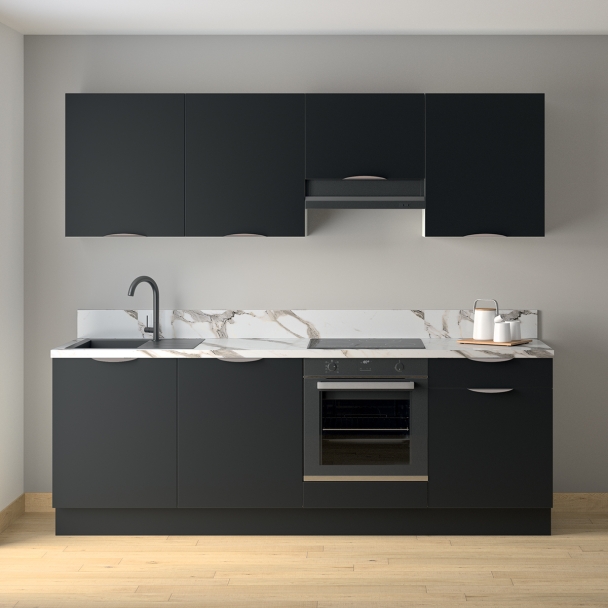 Cuisine complète Noir mat 240 cm avec meuble hotte