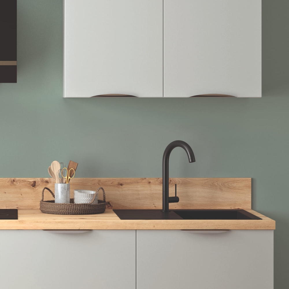 Cuisine complète Blanc mat 240 cm avec meuble colonne - Avec Plan de travail
