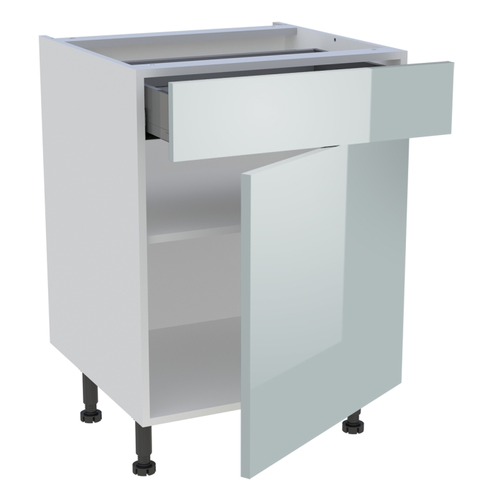 Meuble bas cuisine 1 porte, 1 tiroir H. 87 cm x L. 60 cm - Gris cendre brillant