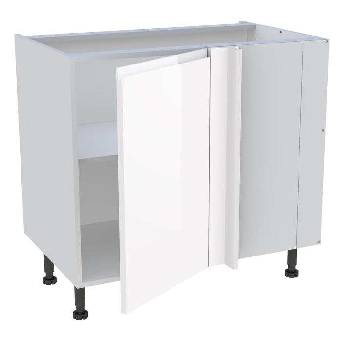 Meuble bas d'angle cuisine 1 porte H. 87 cm x L. 90 cm - Blanc brillant sans poignée