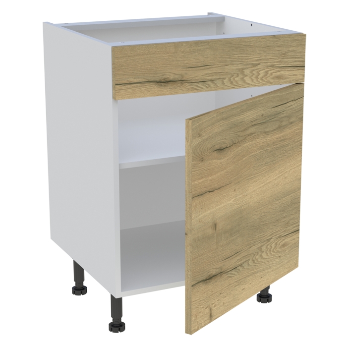Meuble bas cuisine 1 porte, 1 faux tiroir H. 87 cm x L. 60 cm - Chêne structuré