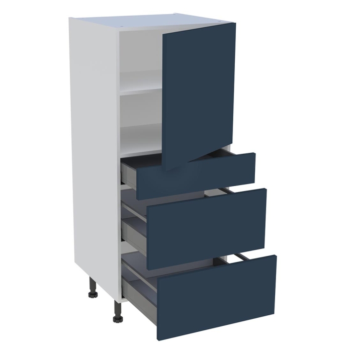 Demi colonne cuisine 1 porte, 1 tiroir, 2 casseroliers H. 129,6 cm x L. 60 cm - Bleu nuit mat