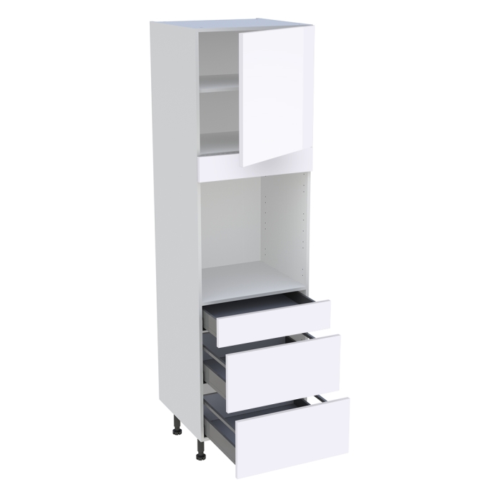 Colonne cuisine 1 porte, 1 tiroir, 2 casseroliers H. 216,6 cm x L. 60 cm - Blanc brillant