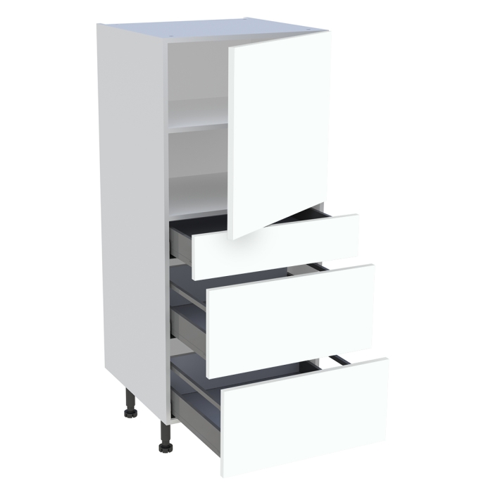 Demi colonne cuisine 1 porte, 1 tiroir, 2 casseroliers H. 129,6 cm x L. 60 cm - Blanc chaud mat