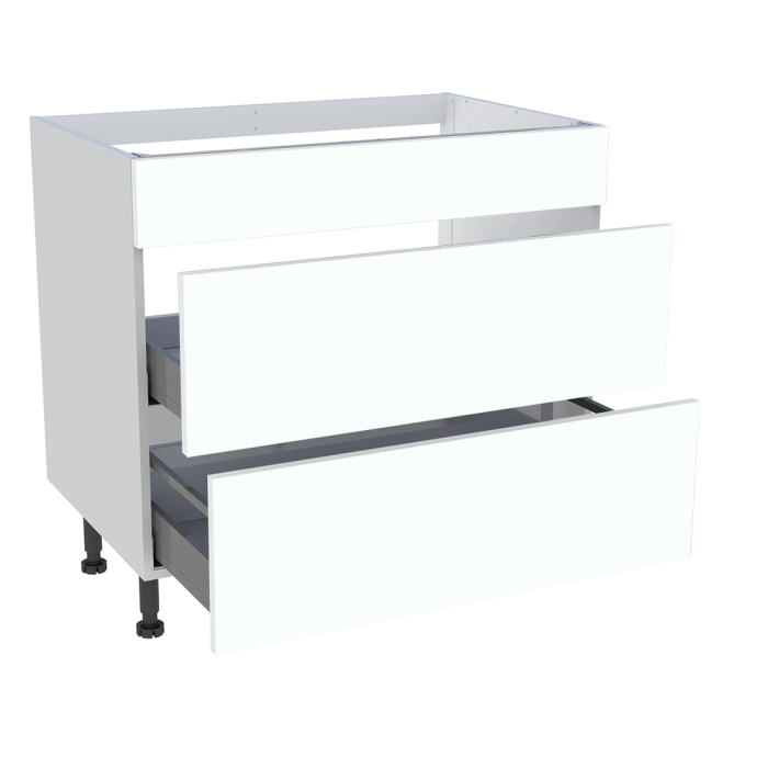Meuble bas cuisson cuisine 1 faux tiroir, 2 casseroliers H. 87 cm x L. 90 cm - Blanc chaud mat