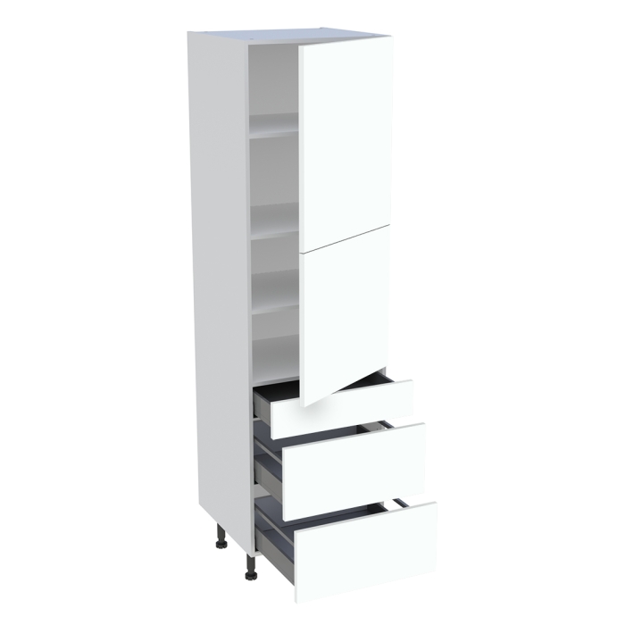Colonne cuisine 2 portes, 1 tiroir, 2 casseroliers H. 216,6 cm x L. 60 cm - Blanc chaud mat