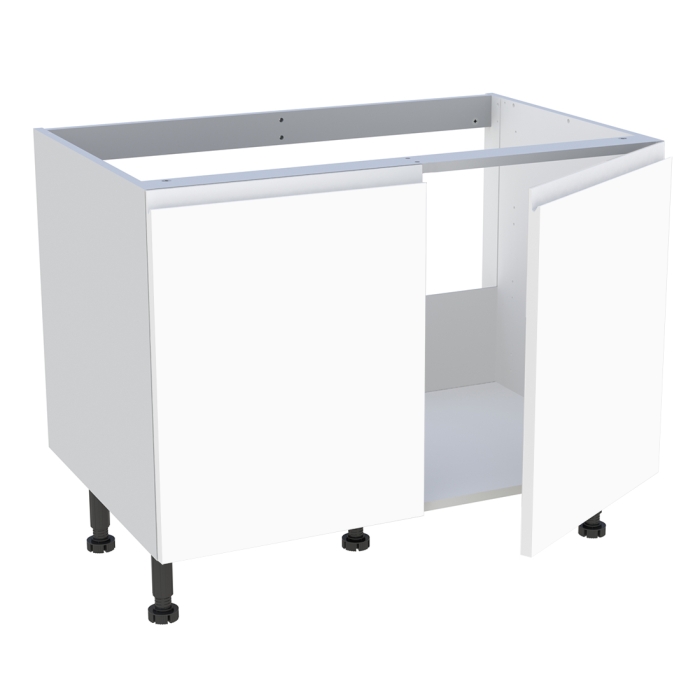 Meuble bas cuisine 2 portes pour évier timbre H. 72,6 cm x L. 90 cm  - Blanc mat sans poignée