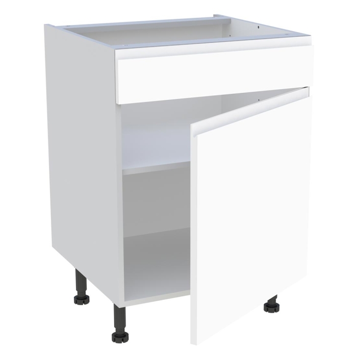Meuble bas cuisine 1 porte, 1 faux tiroir H. 87 cm x L. 60 cm - Blanc mat sans poignée
