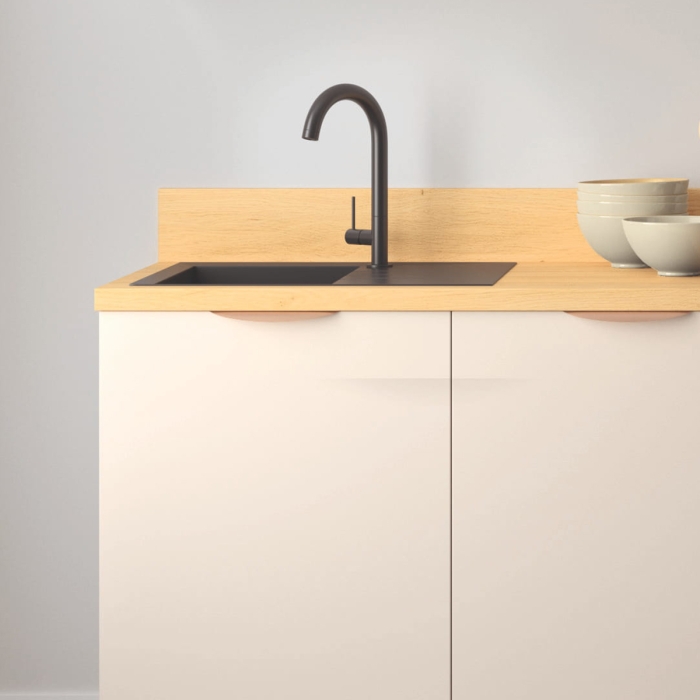 Cuisine complète Lin mat 220 cm avec meuble hotte - Avec Plan de travail