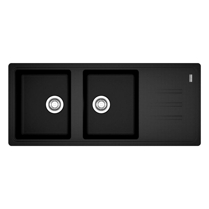 Evier 2 cuves avec égouttoir granit noir