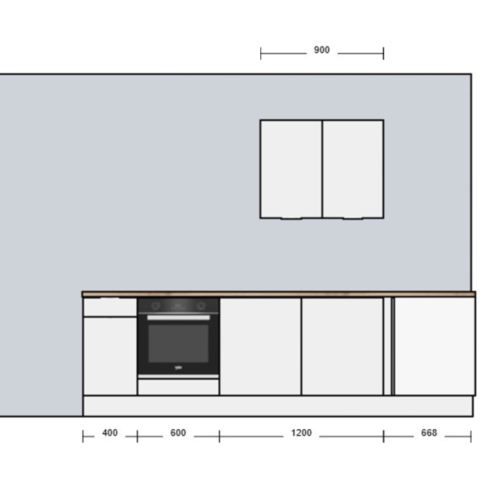 Cuisine complète en angle Noyer et Blanc mat 280 cm  - Avec Plan de travail