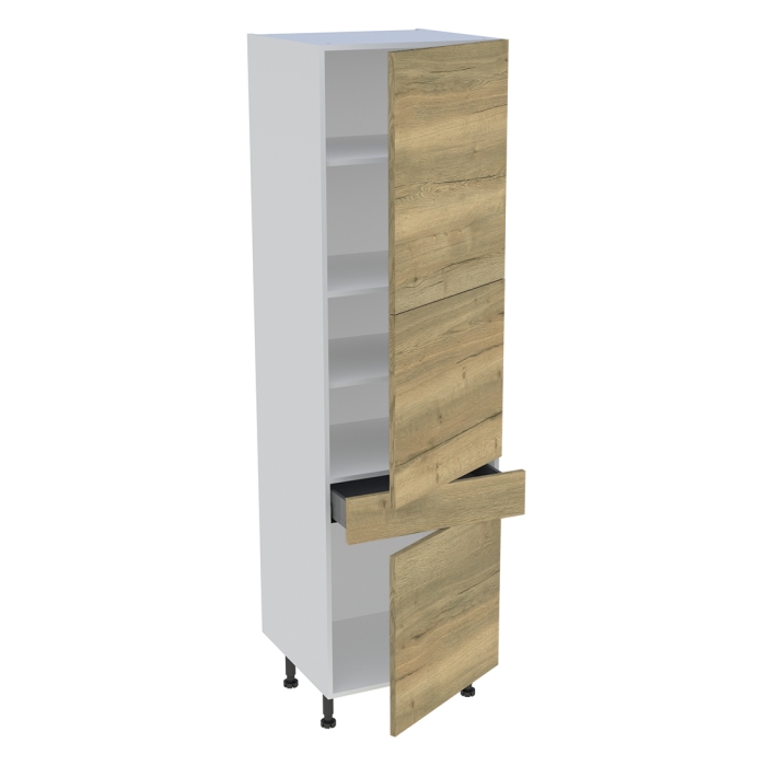 Colonne cuisine 3 portes, 1 tiroir H. 216,6 cm x L. 60 cm - Chêne structuré