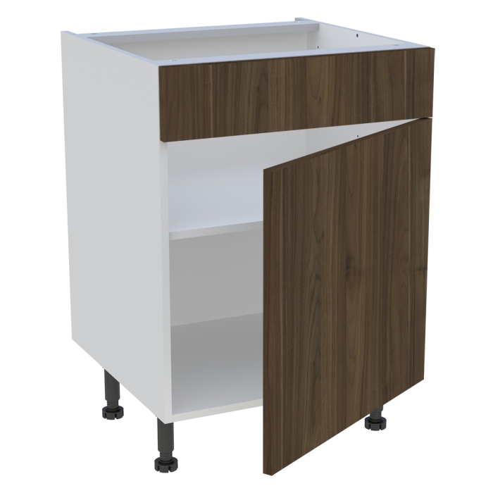 Meuble bas cuisine 1 porte, 1 faux tiroir H. 87 cm x L. 60 cm - Noyer foncé