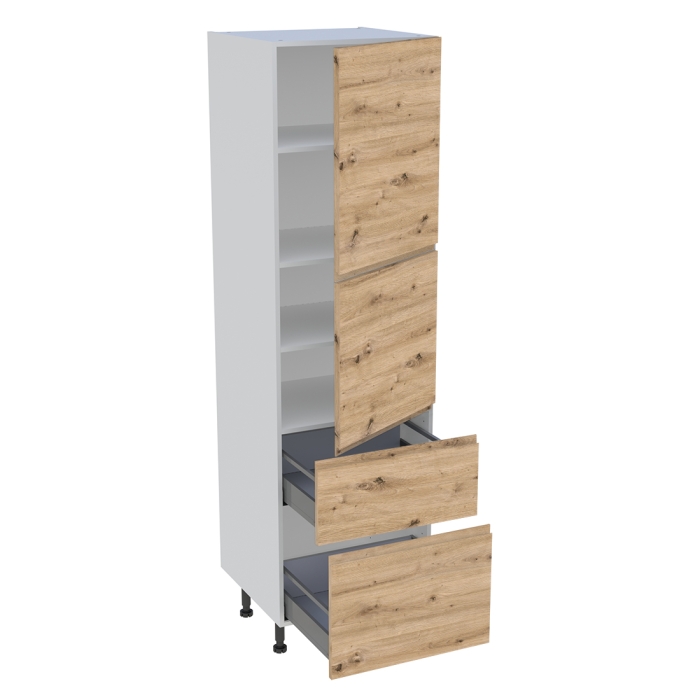 Colonne cuisine 2 portes, 2 casseroliers H. 216,6 cm x L. 60 cm - Chêne naturel sans poignée