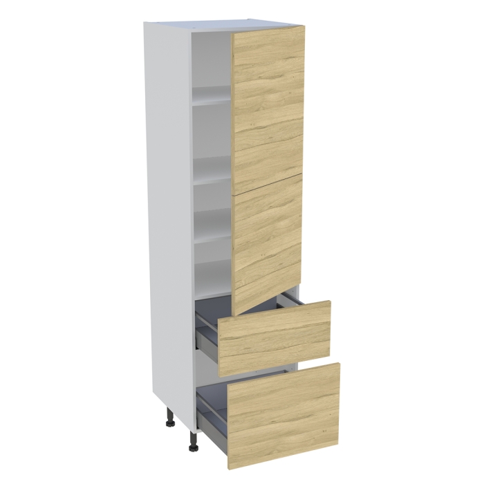 Colonne cuisine 2 portes, 2 casseroliers H. 216,6 cm x L. 60 cm - Chêne clair