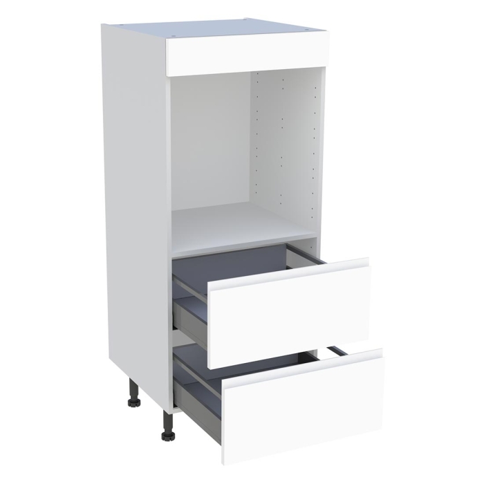 Demi colonne cuisine 2 casseroliers H. 129,6 cm x L. 60 cm - Blanc mat sans poignée