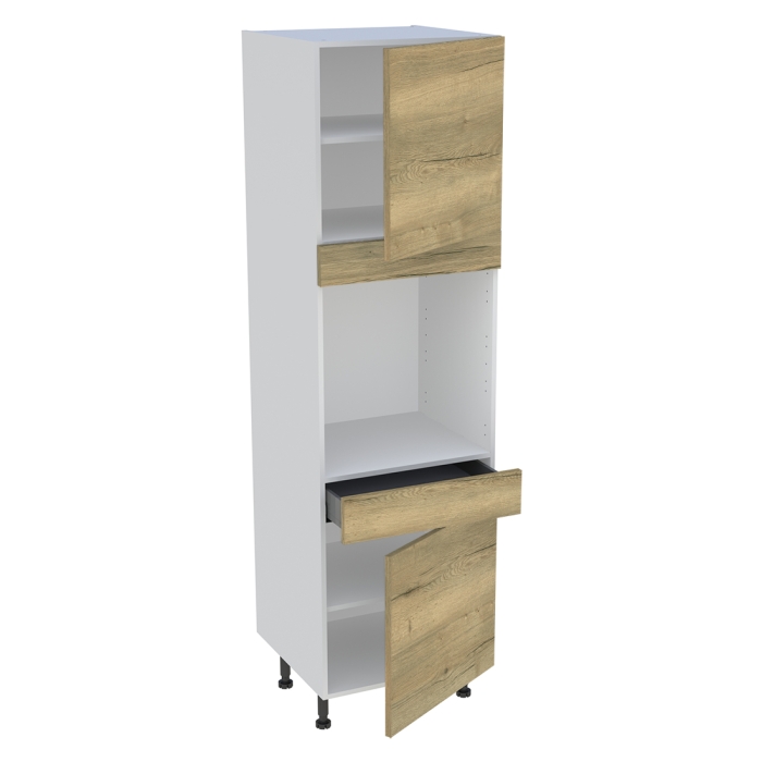 Colonne cuisine 2 portes, 1 tiroir H. 216,6 cm x L. 60 cm - Chêne structuré