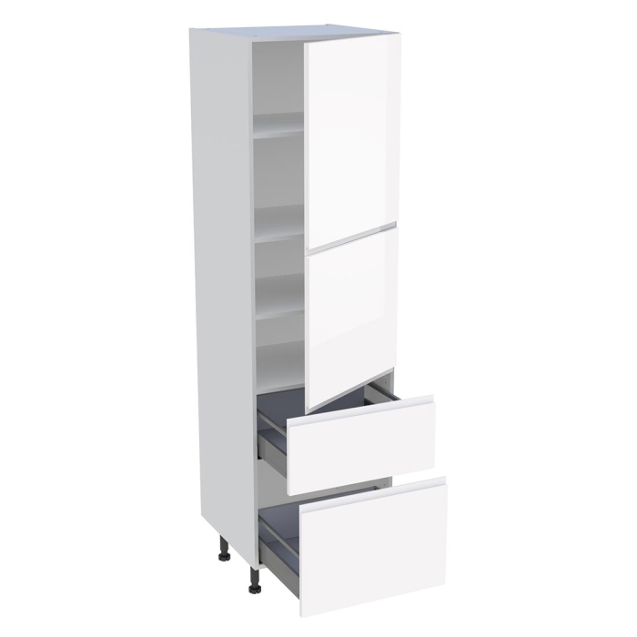 Colonne cuisine 2 portes, 2 casseroliers H. 216,6 cm x L. 60 cm - Blanc brillant sans poignée