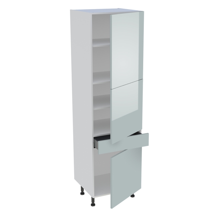 Colonne cuisine 3 portes, 1 tiroir H. 216,6 cm x L. 60 cm - Gris cendre brillant