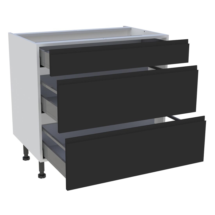 Meuble bas cuisine 1 tiroir, 2 casseroliers H. 87 cm x L. 90 cm - Noir mat sans poignée