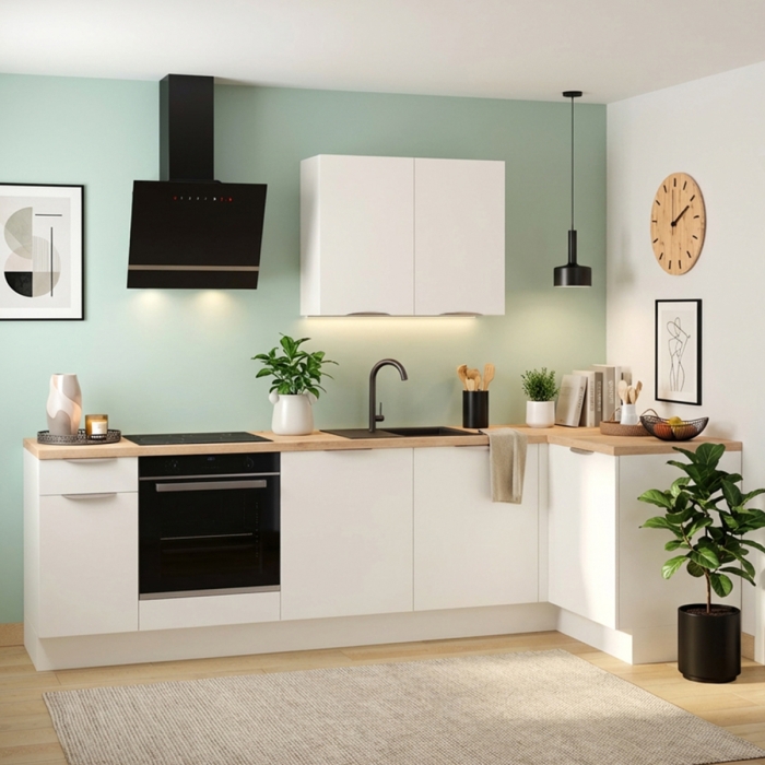 Cuisine complète en angle Blanc mat 280 cm - Avec Plan de travail