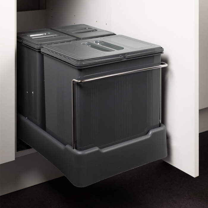Poubelle coulissante 3 bacs pour meuble de cuisine