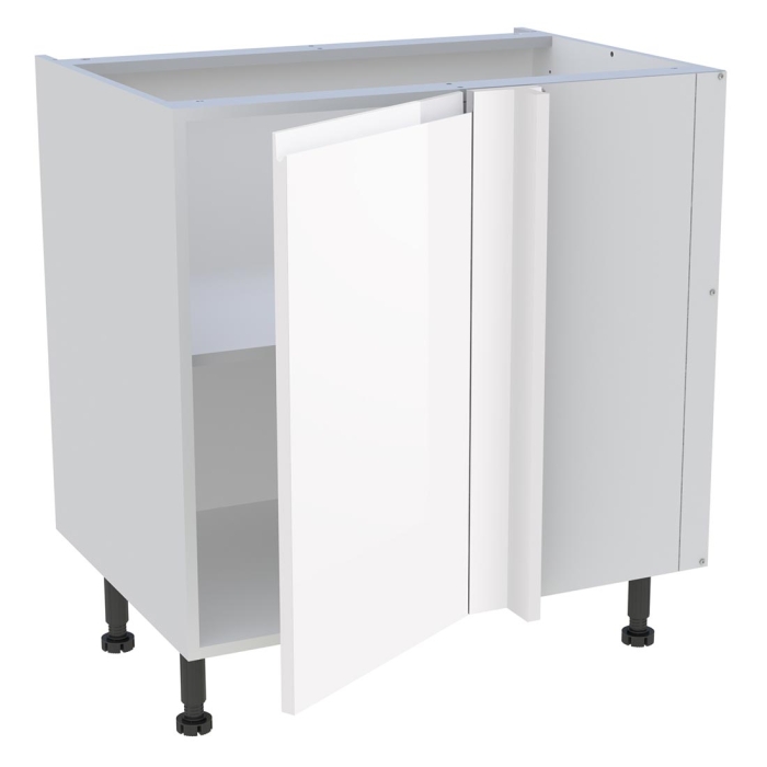 Meuble bas d'angle cuisine 1 porte H. 87 cm x L. 80 cm - Blanc brillant sans poignée