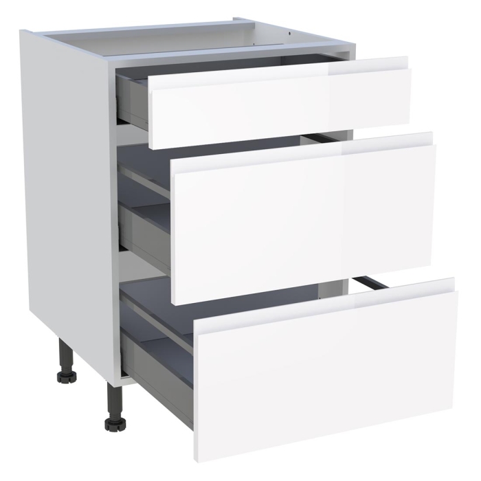 Meuble bas cuisine 1 tiroir, 2 casseroliers H. 87 cm x L. 60 cm - Blanc brillant sans poignée