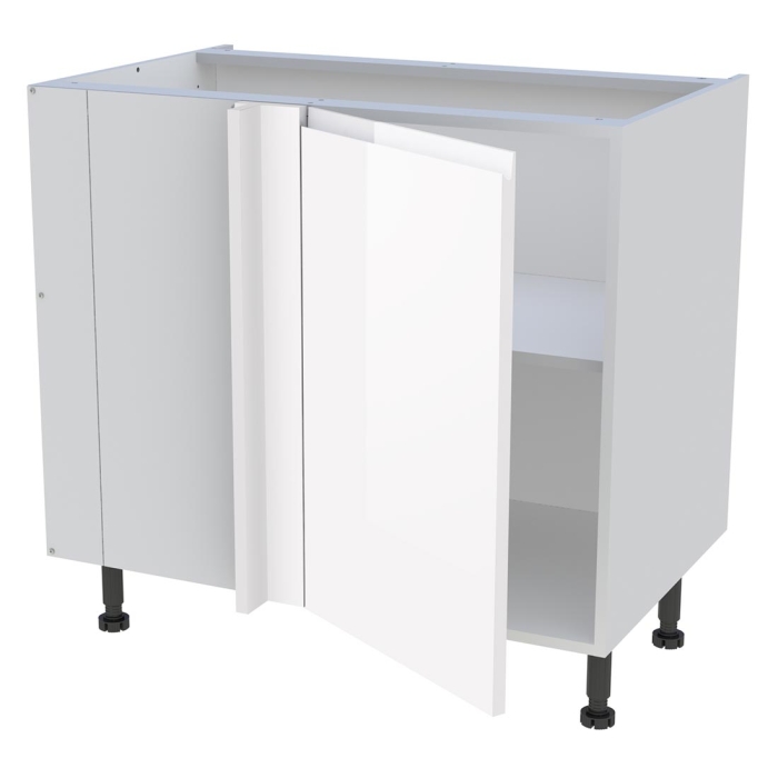 Meuble bas d'angle cuisine 1 porte H. 87 cm x L. 90 cm - Blanc brillant sans poignée