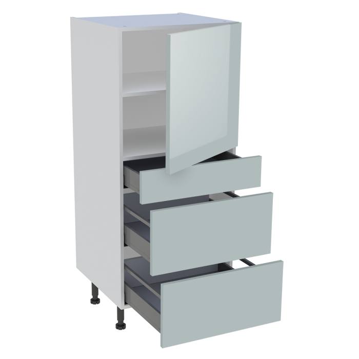 Demi colonne cuisine 1 porte, 1 tiroir, 2 casseroliers H. 129,6 cm x L. 60 cm - Gris cendre brillant