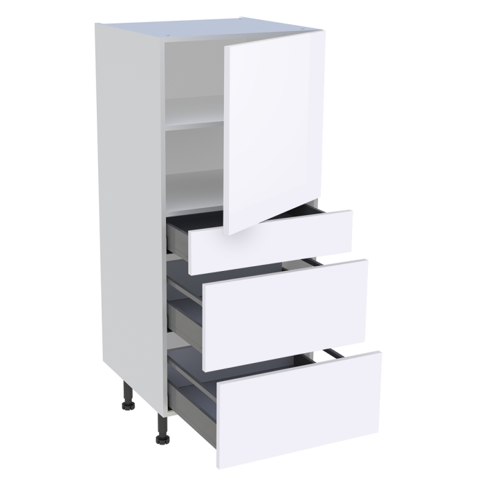 Demi colonne cuisine 1 porte, 1 tiroir, 2 casseroliers H. 129,6 cm x L. 60 cm - Blanc brillant
