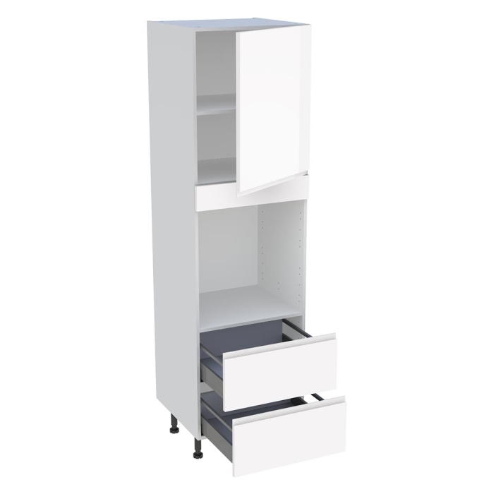Colonne cuisine 1 porte, 2 casseroliers H. 216,6 cm x L. 60 cm - CF2C1P - Blanc brillant sans poignée