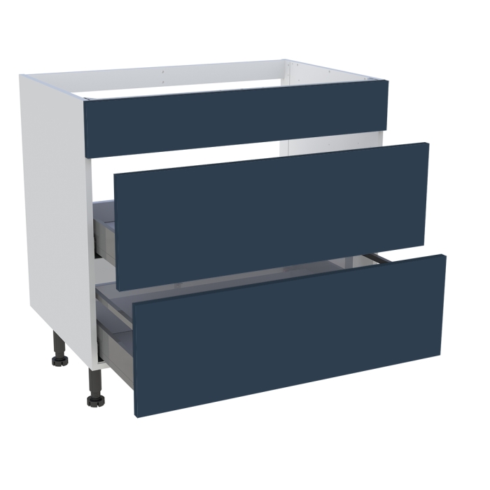 Meuble bas cuisson cuisine 1 faux tiroir, 2 casseroliers H. 87 cm x L. 90 cm - Bleu nuit mat