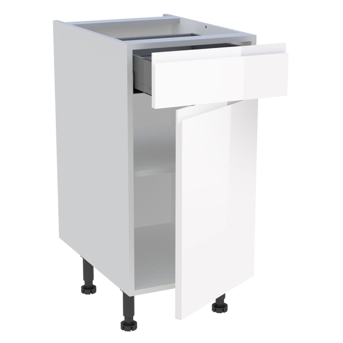 Meuble bas cuisine 1 porte, 1 tiroir H. 87 cm x L. 40 cm - Blanc brillant sans poignée