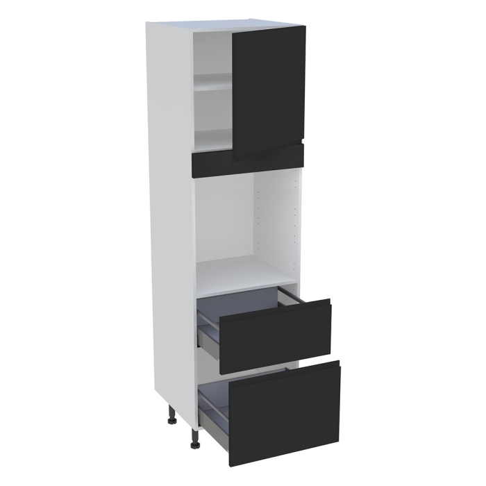 Colonne cuisine 1 porte, 2 casseroliers H. 216,6 cm x L. 60 cm - CF1P2C60 - Noir mat sans poignée