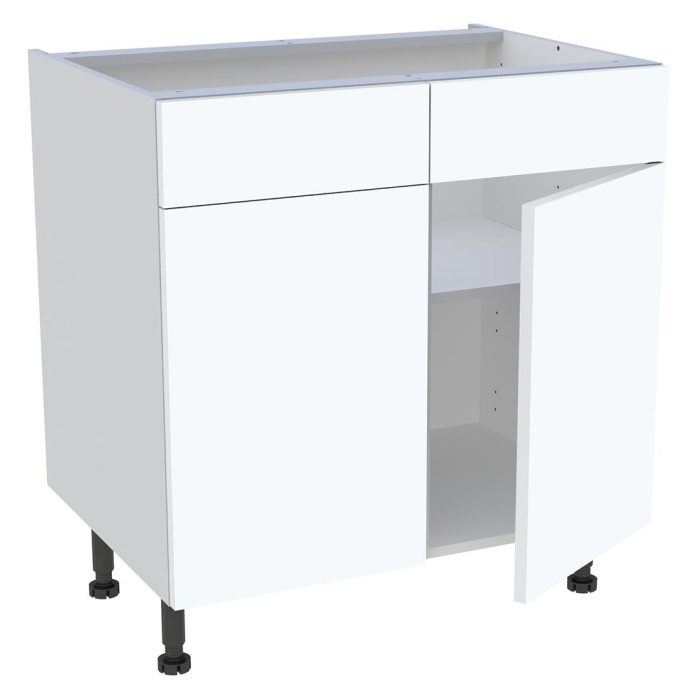 Meuble bas cuisine 2 portes, 2 faux tiroirs H. 87 cm x L. 80 cm - Blanc mat