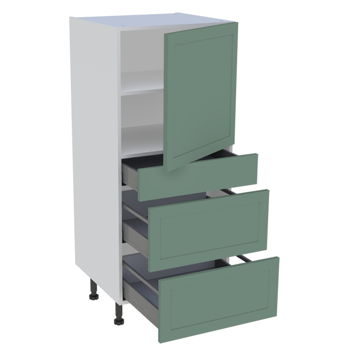 Demi colonne cuisine 1 porte, 1 tiroir, 2 casseroliers H. 129,6 cm x L. 60 cm - Vert sauge cadre