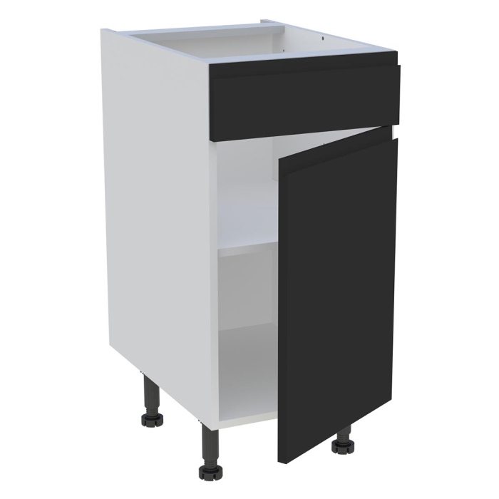 Meuble bas cuisine 1 porte, 1 faux tiroir H. 87 cm x L. 40 cm - Noir mat sans poignée