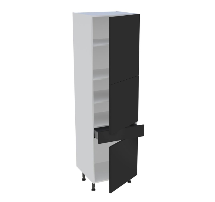 Colonne cuisine 3 portes, 1 tiroir H. 216,6 cm x L. 60 cm - Noir mat