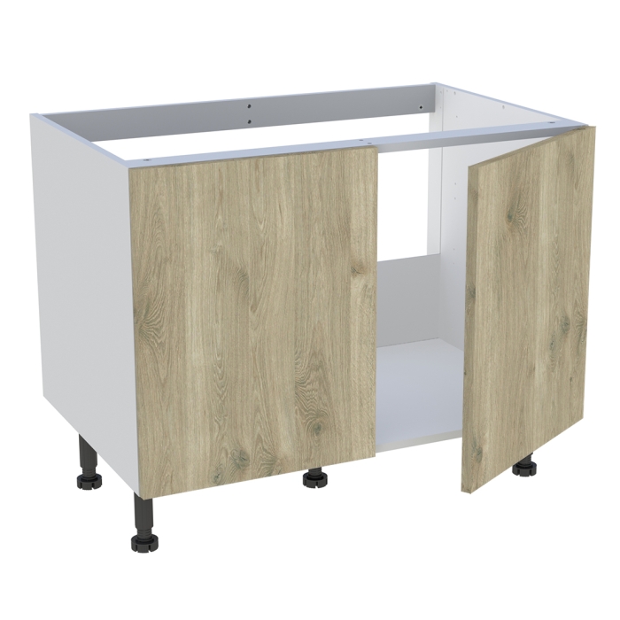 Meuble bas cuisine 2 portes pour évier timbre H. 72,6 cm x L. 90 cm  - Chêne doré